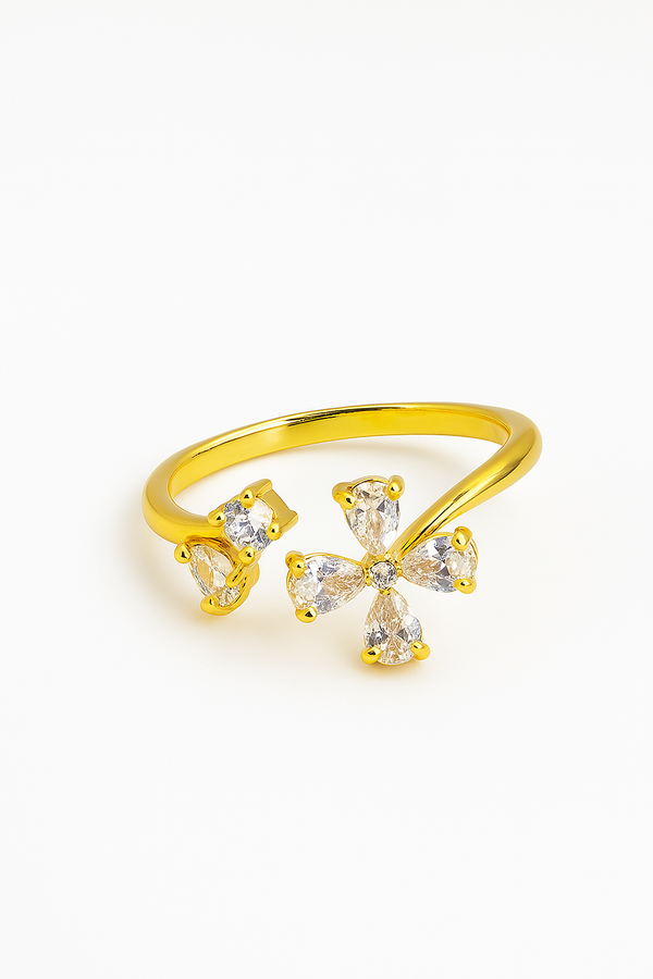 “Golden Clover ring by Sanzorah – elegant gold-toned clover design for women”