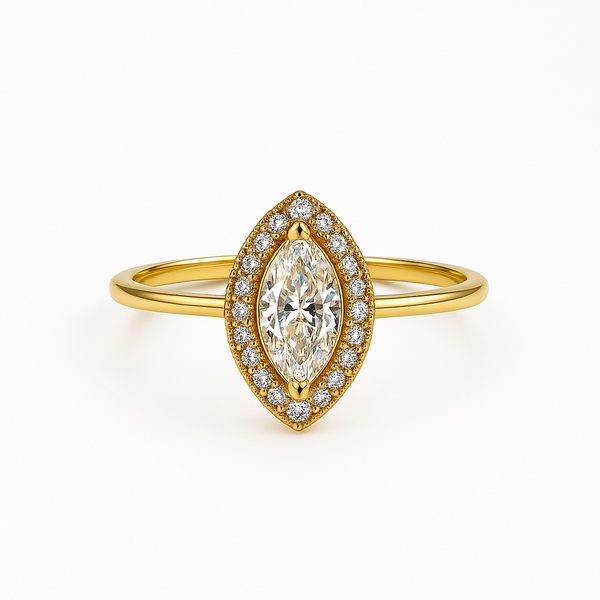 “Elegant Golden Mirage Ring with luxurious detailing from Sanzorah”