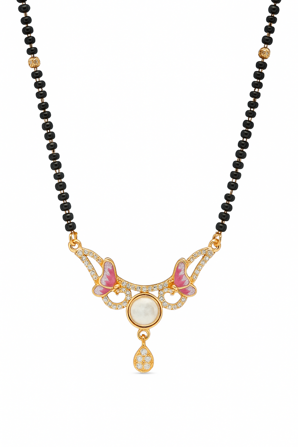 Pink butterfly mangalsutra